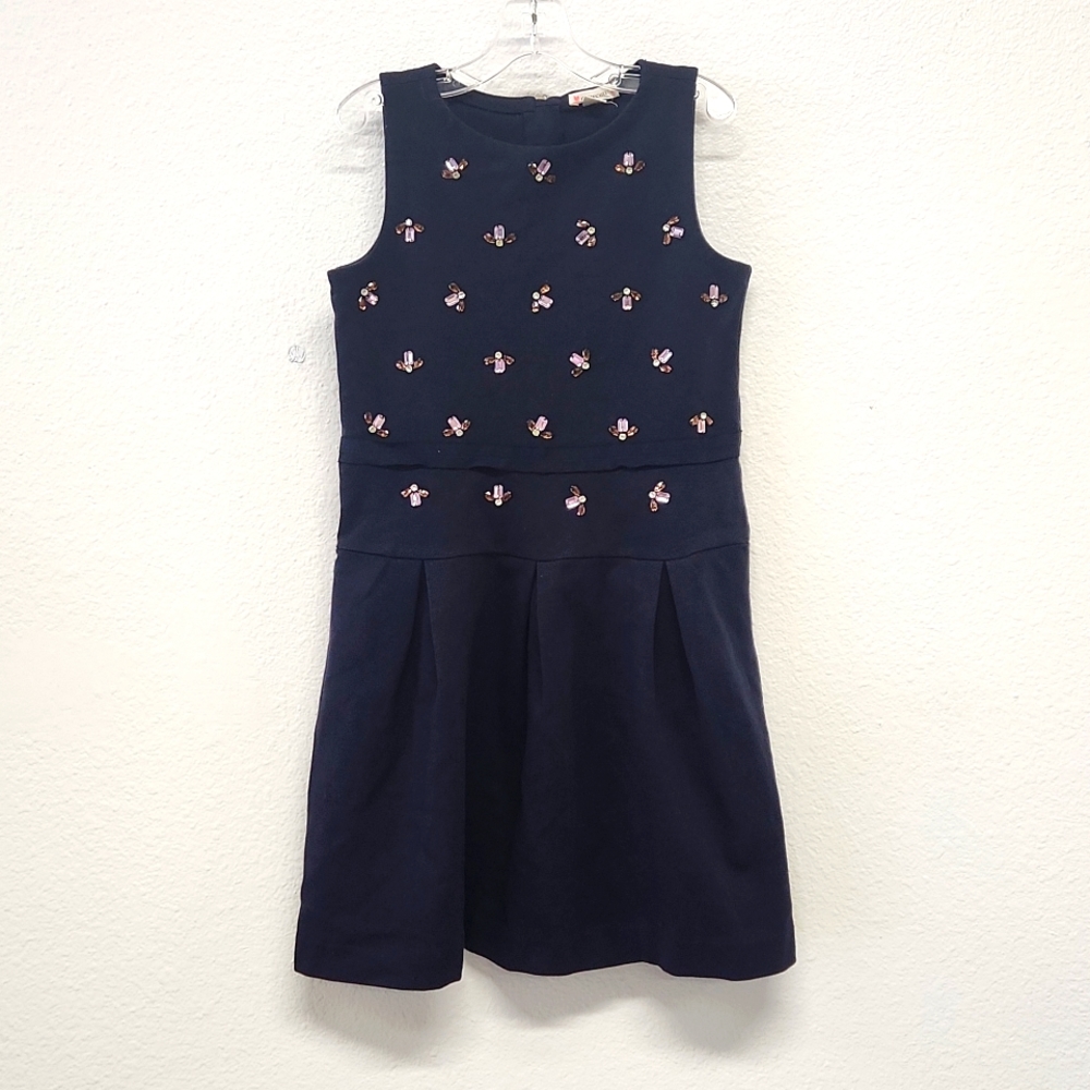 Crewcuts Navy Sleeveless Jeweled Bumblebee Ponte Knit Girls Dress - Size 8